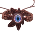 Ethnic braided leather bracelet with luminous evil eye and leaf pendant in dark brown - Red Stitching Polygon Leaf Style (ZPS8)