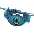 Ethnic woven leather bracelet with blue devil's eye luminous stone and crescent detail - Blue Crescent Style (ZPS1)