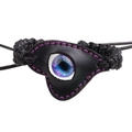 Ethnic braided leather bracelet with heart patch and blue evil eye stone centerpiece - Purple Stitching Heart Style (ZPS7)