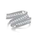 Elegant S925 sterling silver triple-layer wrap ring with pavé-set shimmering cubic zirconia - US 6 / White Gold