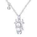 S925 Sterling Silber Halskette mit Cartoon Ochsen Anhänger und Perlen Einlage - 925er Silber / Silber (HV190054-S-W-WH)