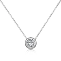 S925 sterling silver necklace with a bezel-set round zircon pendant on white background - Necklace (DY190671) / 925 Silver