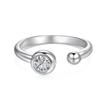 Minimalist S925 sterling silver open ring featuring a brilliant zircon and smooth bead - Adjustable Ring (DY120932) / 925 Silver