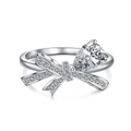 Bague en argent S925 avec nœud papillon et zircon étincelant en forme de poire - US 6 / Or Blanc Avec Zircone Blanche