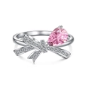 Bague nœud en argent S925 avec pierre rose en forme de poire et détails en zircone - US 6 / Plaqué Platine Zircone Rose