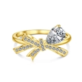 Bague élégante en argent S925 doré avec nœud papillon et cristal taille poire - US 7 / Or Zircon Blanc