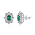 S925 Sterlingsilber Ohrstecker mit smaragdgrünem Stein und strahlendem Diamant-Halo - 925er Silber / Platinfarbe (DY1D0321-S-W-WG)