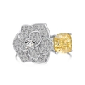 Luxurious S925 silver flower ring with yellow cushion-cut stone and micro-pave crystals - US 6 / White Gold (Yellow Main Stone)