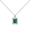 Elegante S925 Sterlingsilber Kette mit smaragdgrünem Zirkonia Anhänger für Damen - 925er Silber / Weißgold