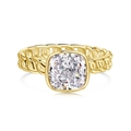S925 silver gold-plated ring with cushion-cut zircon and chain-link textured band - Gold White Zirconia (DY120928-S-G-WH)