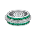 S925 sterling silver ring with emerald green and white zircon pavé setting design - Platinum Plated Green Zirconia