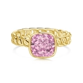 S925 silver gold-plated ring featuring cushion-cut pink gemstone and chain band - Gold Pink Zirconia (DY120928-S-G-PK)