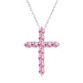 Collana con ciondolo a croce in argento sterling S925 e pietre di zircone rosa - Placcato Platino Zirconia Rosa
