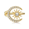 S925 Sterlingsilber Sonnen- und Mondring mit Zirkonia-Besatz und Goldoberfläche - Einstellbar Offen / Gold