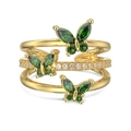 Dreischichtiger Schmetterlingsring in Gold mit grünen Steinen und glitzerndem Pavé-Besatz - Einstellbar Offen / Gold Grüner Zirkonia
