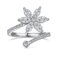 Anillo elegante de plata 925 con diseño de flor y circón rosa de corte marquesa - US 6 / Blanco