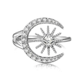 S925 Sterling silver adjustable open ring with sun and moon cubic zirconia design - Adjustable Open / Platinum