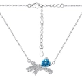 S925 Sterling Silber Halskette mit Schleife und herzförmigem blauem Edelstein mit Zirkonia - Schleife Herz Halskette (DY190681) / Blau