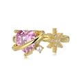 S925 Silberring in Gold mit rosa Herzstein, Perle und Schneeflocken-Akzentdetails - Gold Rosa Zirkonia / Goldener Stil (DY121015-S-G-BF)