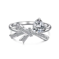 S925 Sterling Silber Bogenring mit herzförmigem Zirkoniastein und Pavé-Fassung - US 6 / Schleife Herz Ring (DY120925) / Weiß