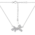 S925 Sterling Silber Halskette mit Schleife und Herz-Anhänger und Zirkonia-Steinen - Schleife Herz Halskette (DY190681) / Weiß