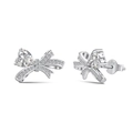 Elegante S925 Sterlingsilber Schleifen-Ohrstecker mit herzförmigen Zirkoniasteinen - Schleife Herz Ohrstecker (DY1D0317) / Weiß