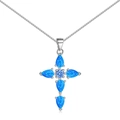 S925 sterling silver cross necklace with blue opal pear-shaped stones and fine chain - 925 Silver / Blue Opal