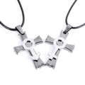 Pärchen-Halsketten-Set mit Kreuz und Geschlechtersymbolen an schwarzer Lederkordel - Kreuz Geschlechtssymbol Stil (QNN3006)
