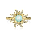 Gold plated S925 silver sun opal ring with zircon accents and twisted rope band - US 6 / Gold White