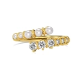 S925 Silberring vergoldet mit Perlen und Zirkonia im eleganten Wickeldesign für Damen - Einstellbar Offen / Gold (DY120985-S-G-WH)