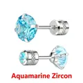 Boucles d'oreilles en argent avec zircone bleu aigue-marine et fermoirs quadrillés - 2mm / Couleur Acier Zircone Aigue-Marine + Bleu (1 Pièce Uniquement)