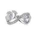 S925 sterling silver Mobius infinity ring with baby footprints and heart zircon stone - US 7 / Platinum White Zirconia