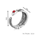 Vintage snake ring with red gemstone and scales pattern in antique silver finish - Serpent Feather Open Style (Ring-266) / Silver