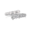 Anillo de plata S925 con perlas blancas y circonitas cúbicas de diseño elegante - Abierto Ajustable / Plateado (DY120985-S-W-WH)