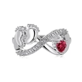 Infinity S925 silver ring with baby footprints and heart-shaped red zircon stone - US 7 / Rhodium Plated Rose Red Zirconia