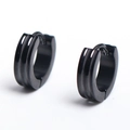Minimalist black stainless steel huggie hoop earrings with grooved texture for men - Black