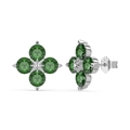 S925 Sterling Silber Kleeblatt-Ohrstecker mit grünen Zirkonia-Steinen im Blumendesign - 925er Silber / Grün