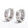 Orecchini a cerchio hip hop in acciaio inossidabile con doppie scanalature e zircone centrale - Argento