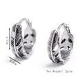 Men's vintage stainless steel feather earrings with 1.7cm outer diameter and 0.6cm width - Silver (Price per Unit)