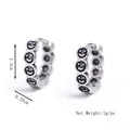 Retro smiling face silver earrings featuring embossed pattern and vintage oxidized finish - Silver (Single Piece)