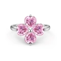 S925 sterling silver four-leaf clover ring with pink heart-shaped stones and silver band - US 6 / Pink