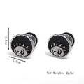 Vintage silver sun and star earrings with black drip oil emoji pattern on white background - Silver