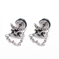 Orecchini punk in argento con stella a croce, zircone e dettaglio catena pendente - Strass Bianchi