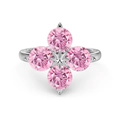 S925 zilveren ring met vier ronde roze zirkoonstenen in een klaverontwerp - US 6 / Platina Roze Zirkonia