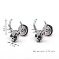 Gothic skull earrings with horns in vintage stainless steel finish, size 1.2cm x 1.1cm - Silver