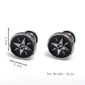 Pair of compass star stainless steel stud earrings with black enamel finish and silver tone - Silver