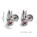 Orecchini a cerchio retrò a forma di coniglio con occhi rossi, misura 1,8 cm x 0,8 cm - Argento