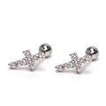 Orecchini a perno minimalisti a croce in acciaio inossidabile con zirconi brillanti - Argento