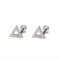 Silberne geometrische Dreieck Ohrringe mit weißen Zirkonia und Schraubverschluss - Silber