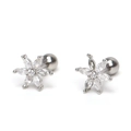 Elegante Blumenstecker mit Zirkonia-Steinen und sicherem Schraubverschluss aus Edelstahl - Silber